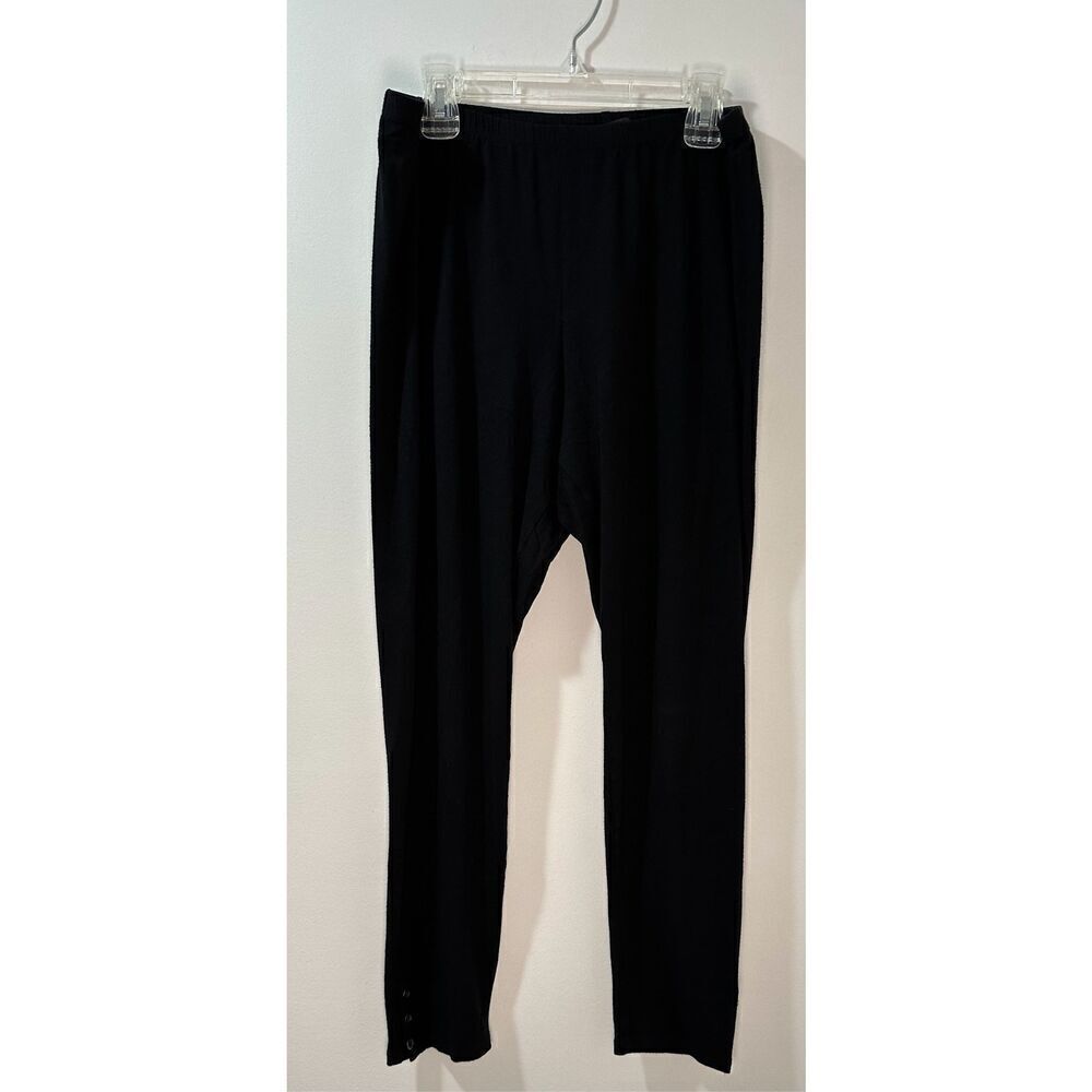 Eileen Fisher women’s black pull on pants buttons on bottom of legs size L #40-1